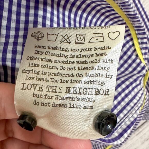 Descendent of Thieves Purple Gingham Dress Shirt, EUC, Size Large, MSRP $155 - Picture 11 of 11